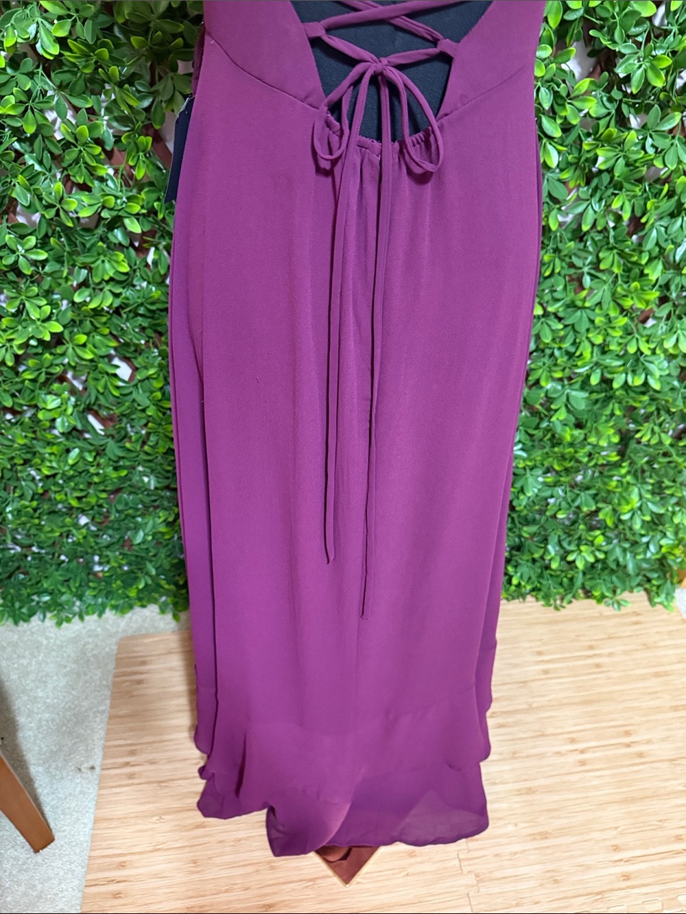 NWT-In Love Forever Plum Lace-Up High-Low Maxi Dress - Picture 12 of 16